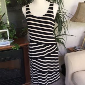 Loft Sleeveless Black/Tan Striped Dress